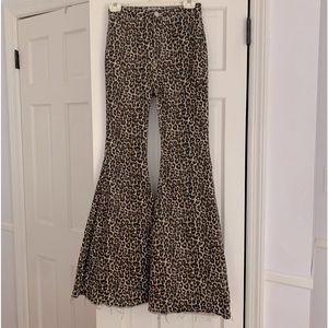 Free People Cheetah Bell Bottom Jeans -Free Shipping
